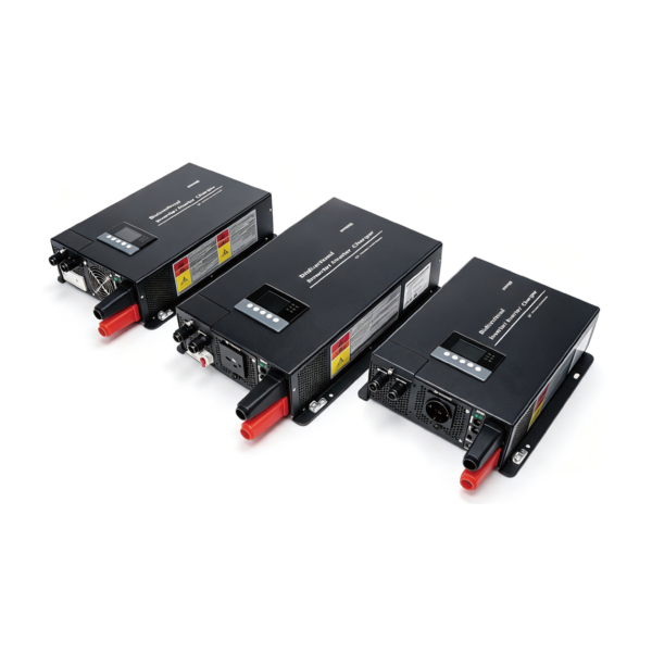 LF-BIC bidirectional inverter-charger range, three catalogue views; representative illustration