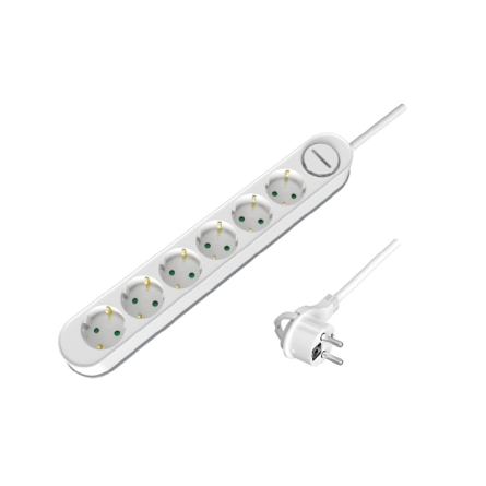KF-GS-06K-E six-socket strip with round switch; representative configuration
