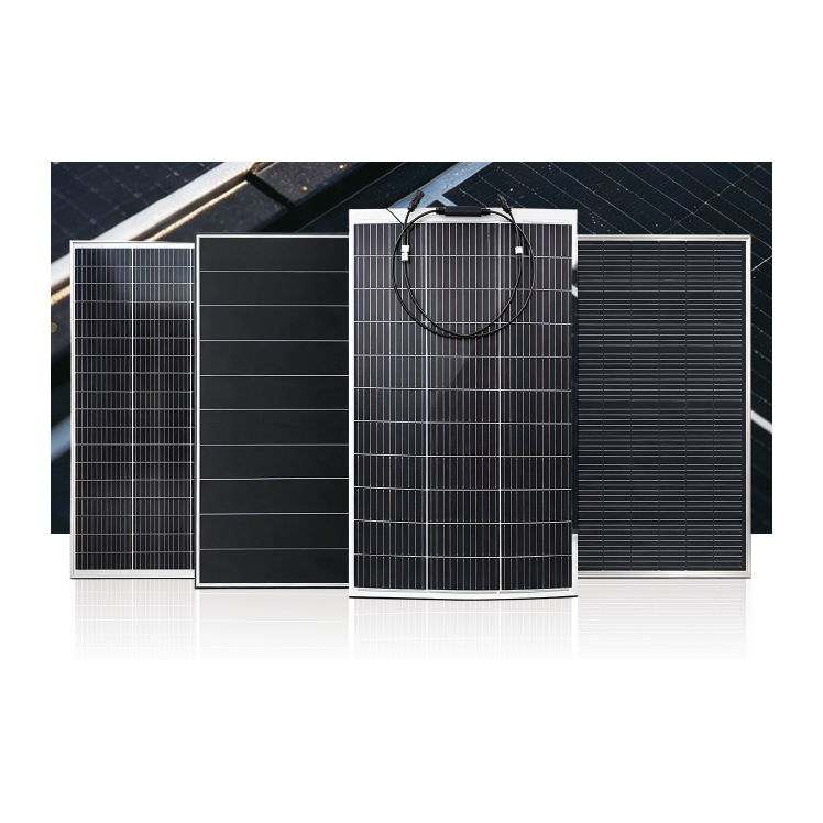 Framed solar-module montage from the 18V/36V Medium Series section; representative range illustration
